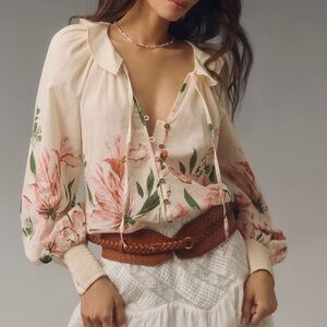 Anthropologie Peasant Tie Front Blouse